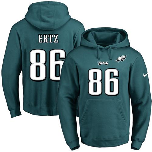 Nike Eagles #86 Zach Ertz Midnight Green Name & Number Pullover NFL Hoodie - Click Image to Close